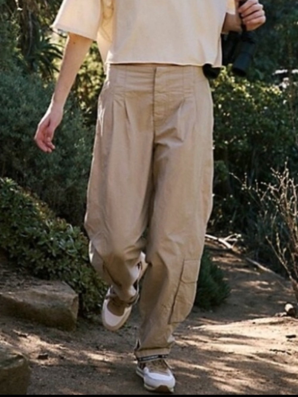 Free People Movement Mesmerize Me Solid Cargo Pants Slouchy Beige Tan Size L